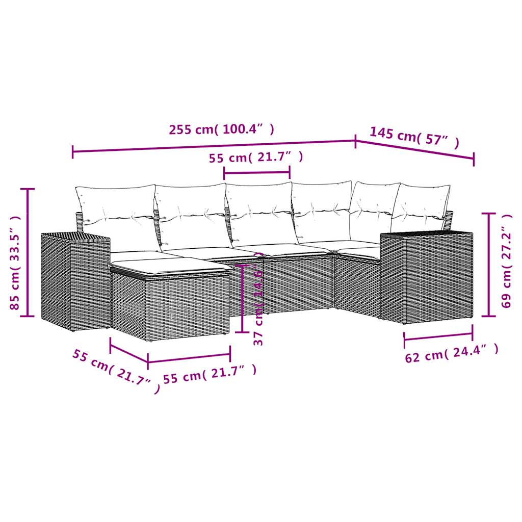 6 részes bézs polyrattan kerti ülőgarnitúra párnával 8