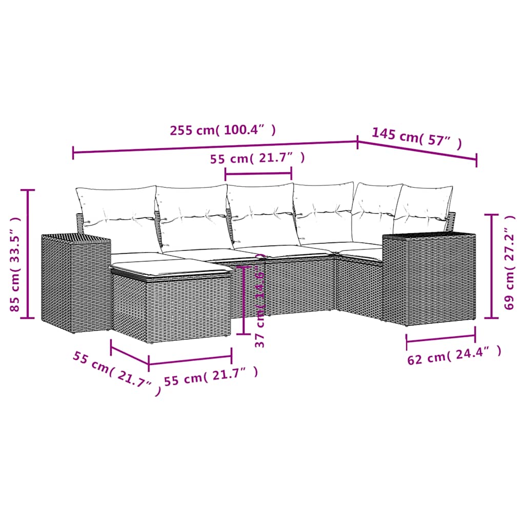 6 db szürke polyrattan kerti kanapégarnitúra párnákkal 8