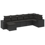7 részes fekete polyrattan kerti ülőgarnitúra párnával 2