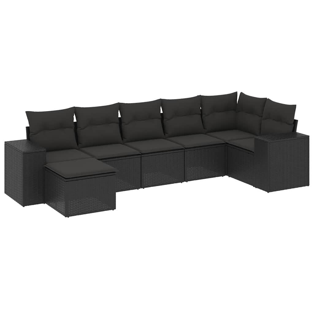 7 részes fekete polyrattan kerti ülőgarnitúra párnával 2