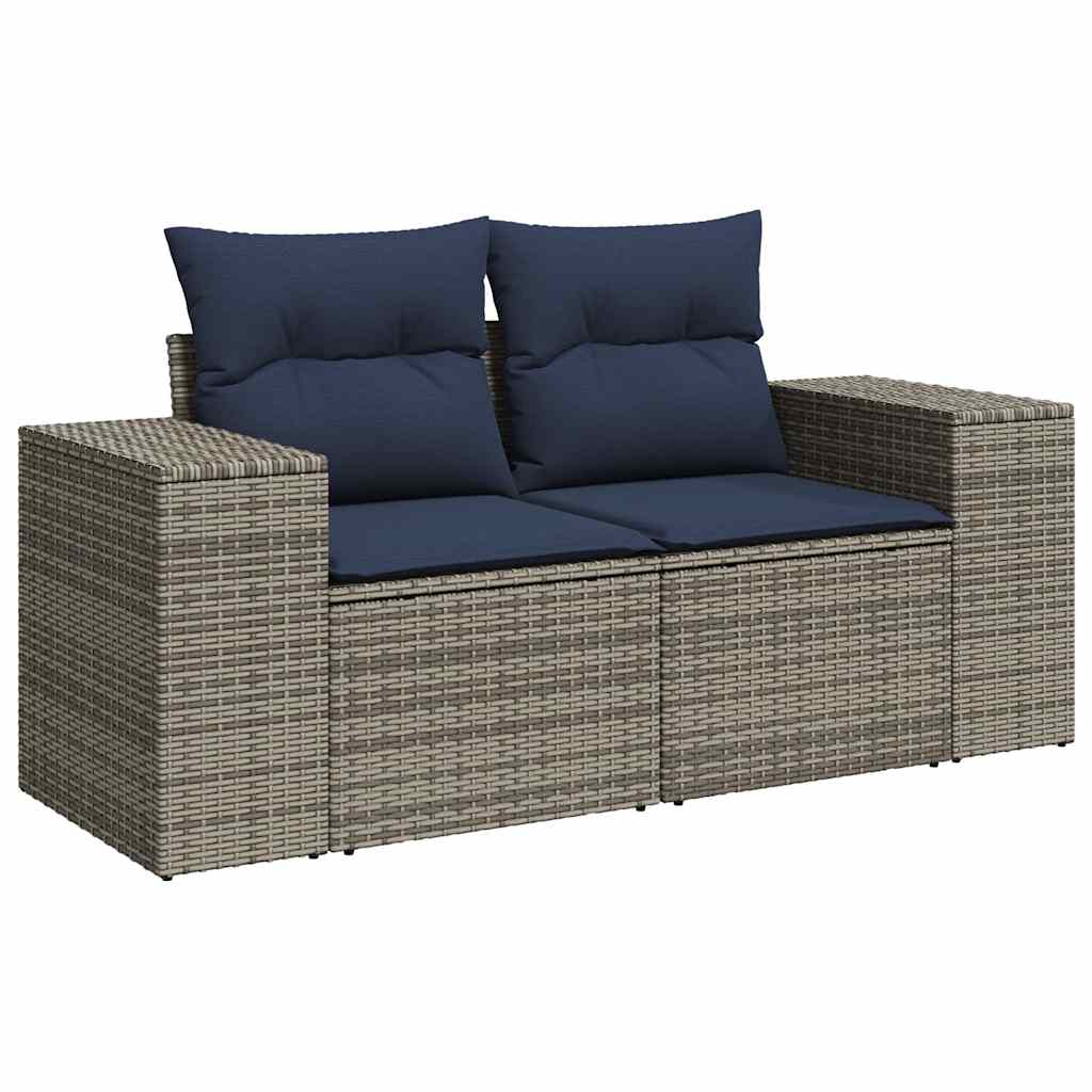 8 db szürke polyrattan kerti kanapégarnitúra párnákkal 7