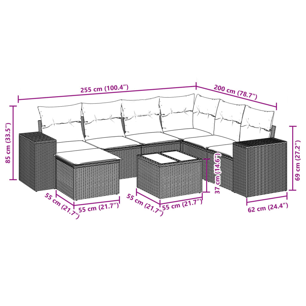 8 db szürke polyrattan kerti kanapégarnitúra párnákkal 9