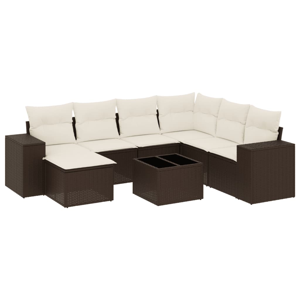 8 részes barna polyrattan kerti ülőgarnitúra párnákkal 2
