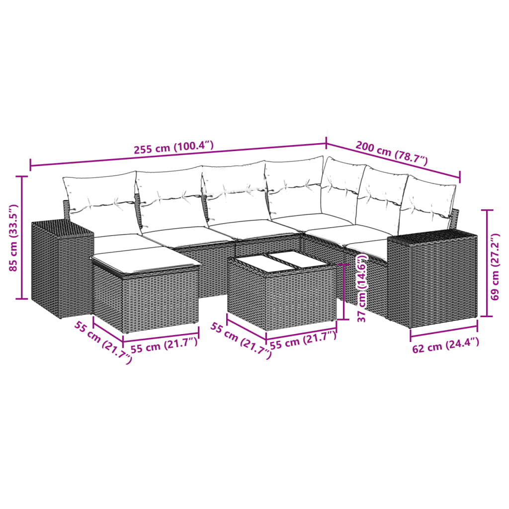 8 részes barna polyrattan kerti ülőgarnitúra párnákkal 9