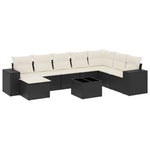 9 részes fekete polyrattan kerti ülőgarnitúra párnákkal 2