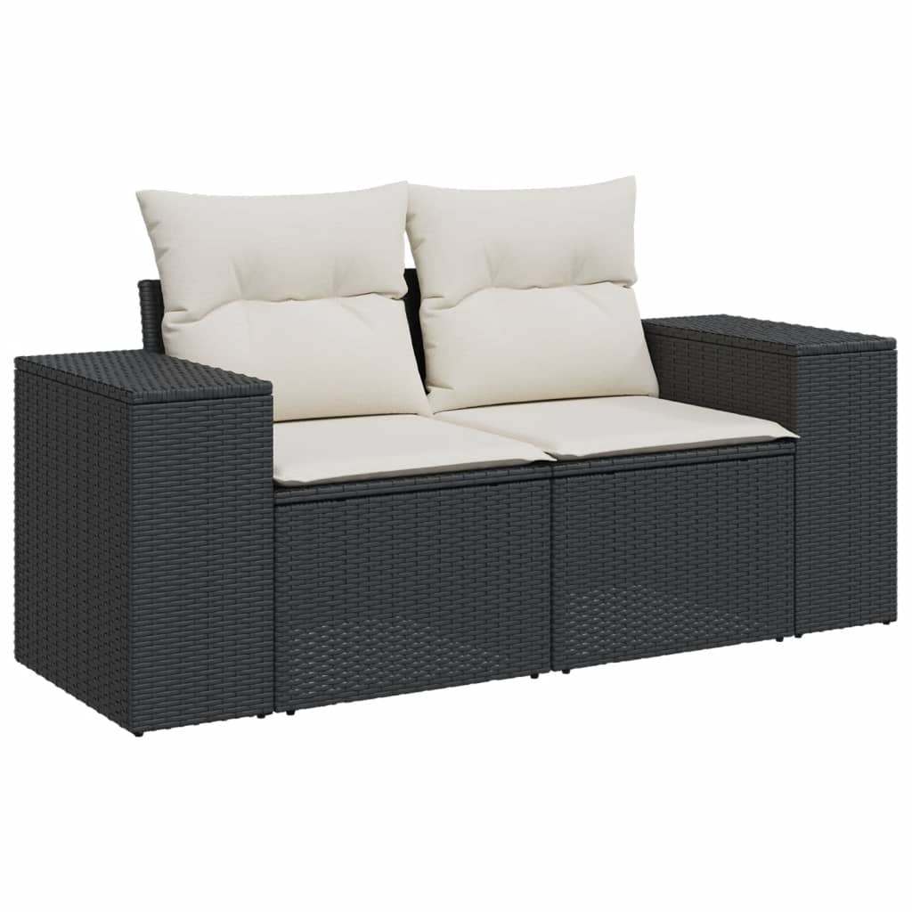 9 részes fekete polyrattan kerti ülőgarnitúra párnákkal 6