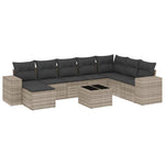 9 részes világosszürke polyrattan kerti ülőgarnitúra párnával 2