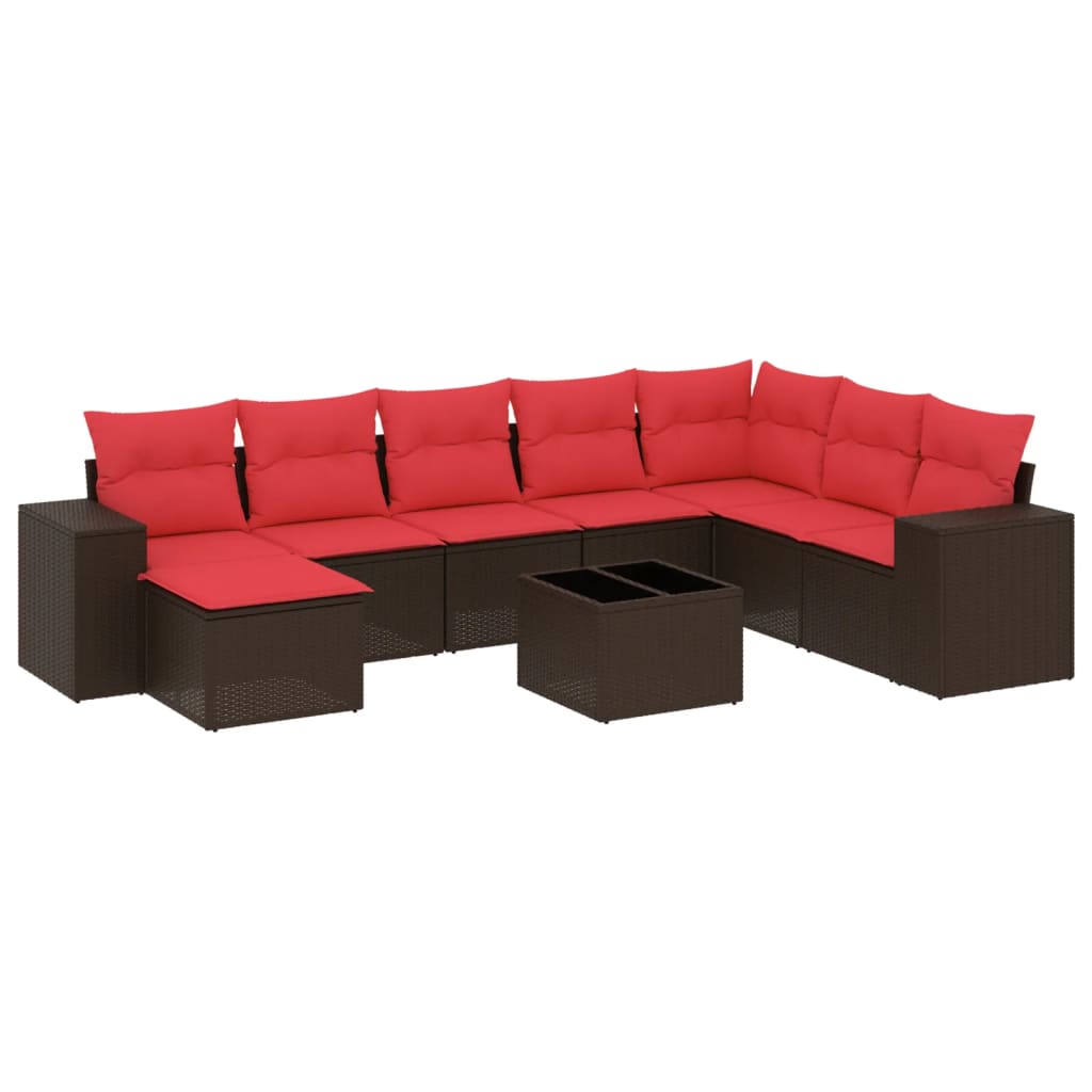 9 db barna polyrattan kerti kanapégarnitúra párnákkal 2