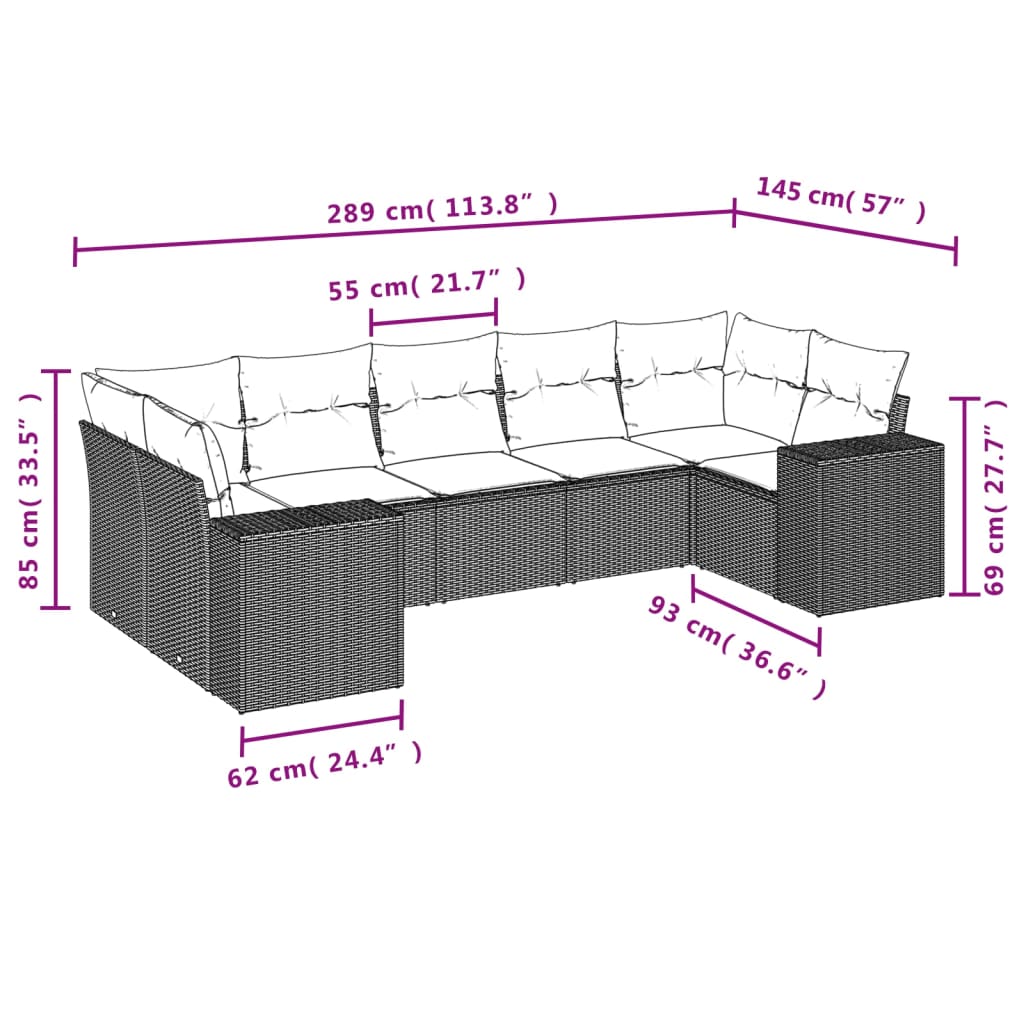7 db szürke polyrattan kerti kanapégarnitúra párnákkal 6