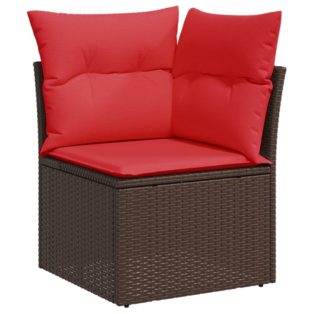 10 db barna polyrattan kerti kanapégarnitúra párnákkal 7