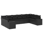 10 részes fekete polyrattan kerti ülőgarnitúra párnákkal 2
