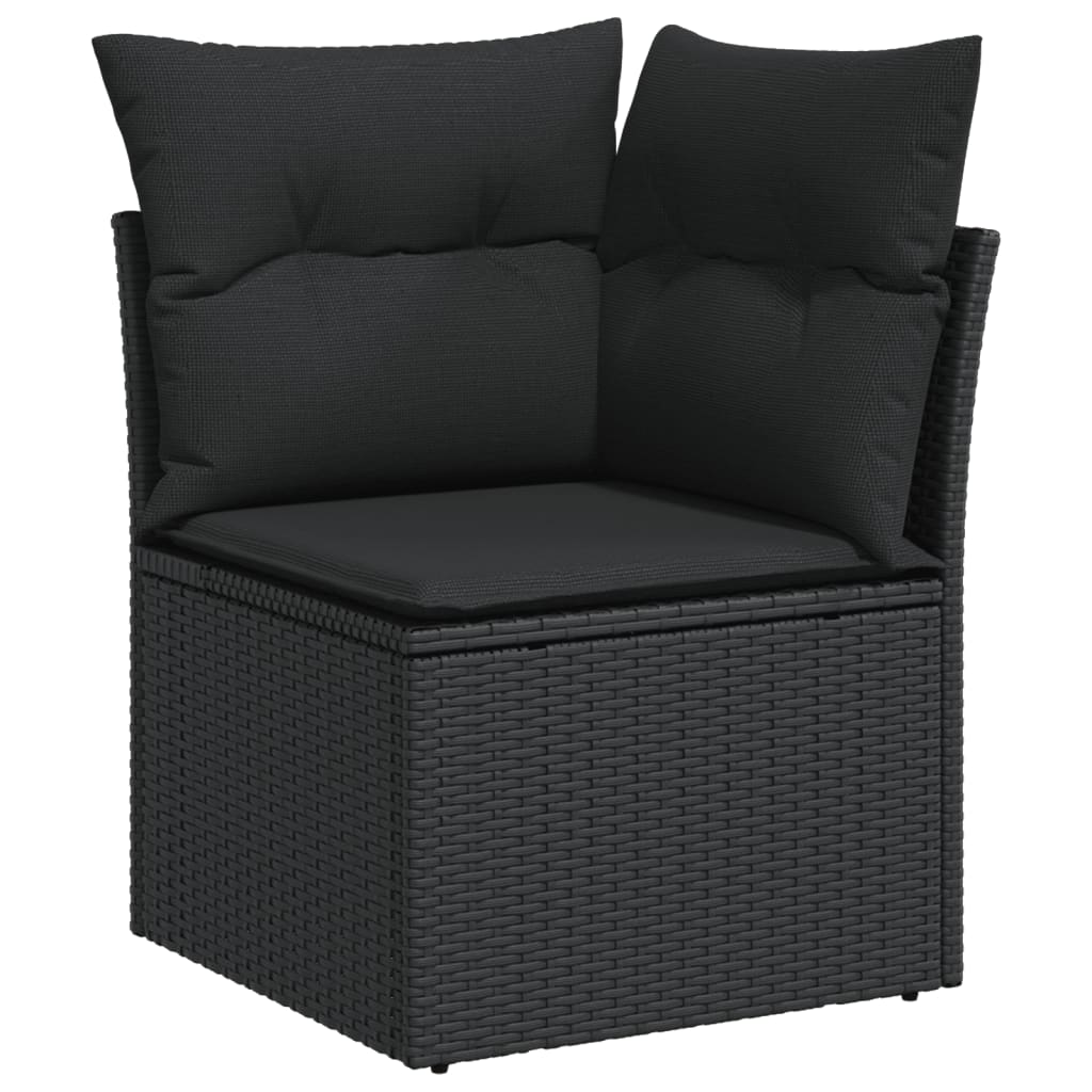 10 részes fekete polyrattan kerti ülőgarnitúra párnákkal 4