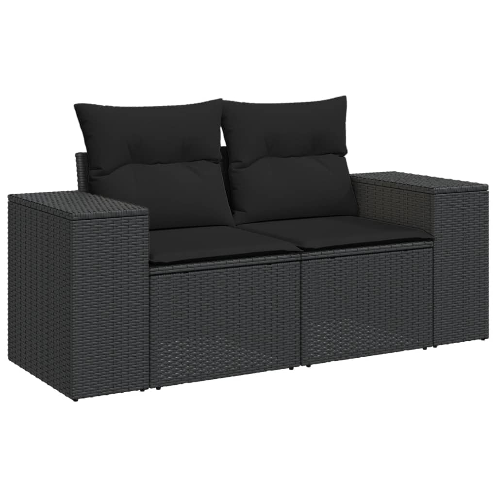 10 részes fekete polyrattan kerti ülőgarnitúra párnákkal 5