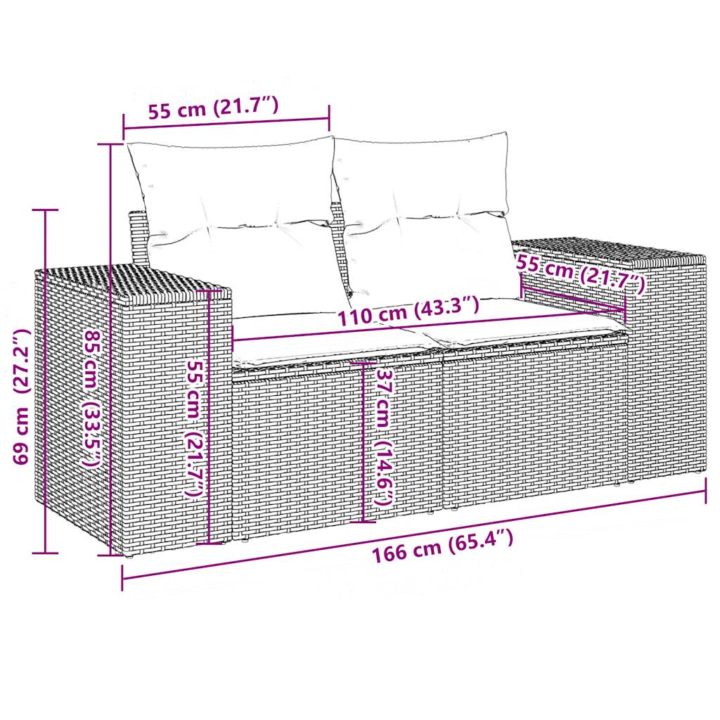 10 részes fekete polyrattan kerti ülőgarnitúra párnákkal 8