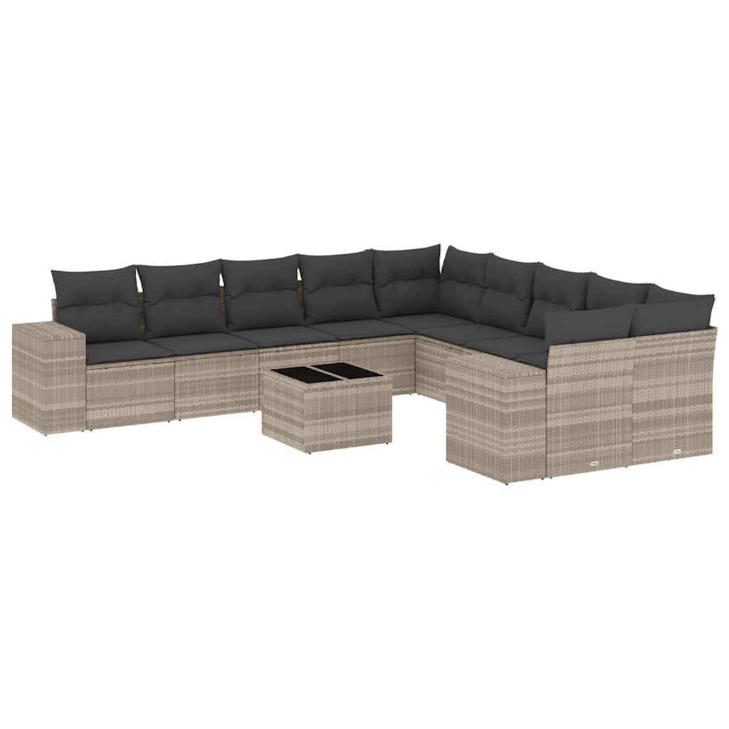 11 részes világosszürke polyrattan kerti ülőgarnitúra párnákkal 2