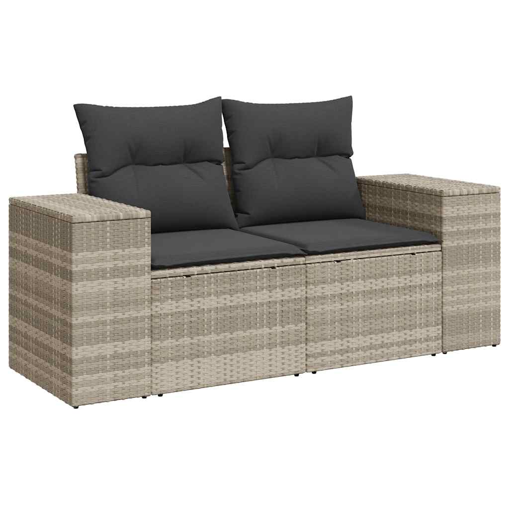 11 részes világosszürke polyrattan kerti ülőgarnitúra párnákkal 3