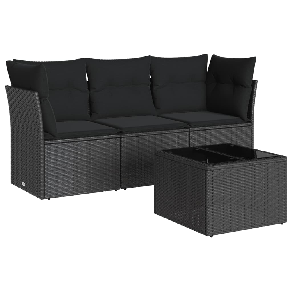 4 részes fekete polyrattan kerti ülőgarnitúra párnákkal 2