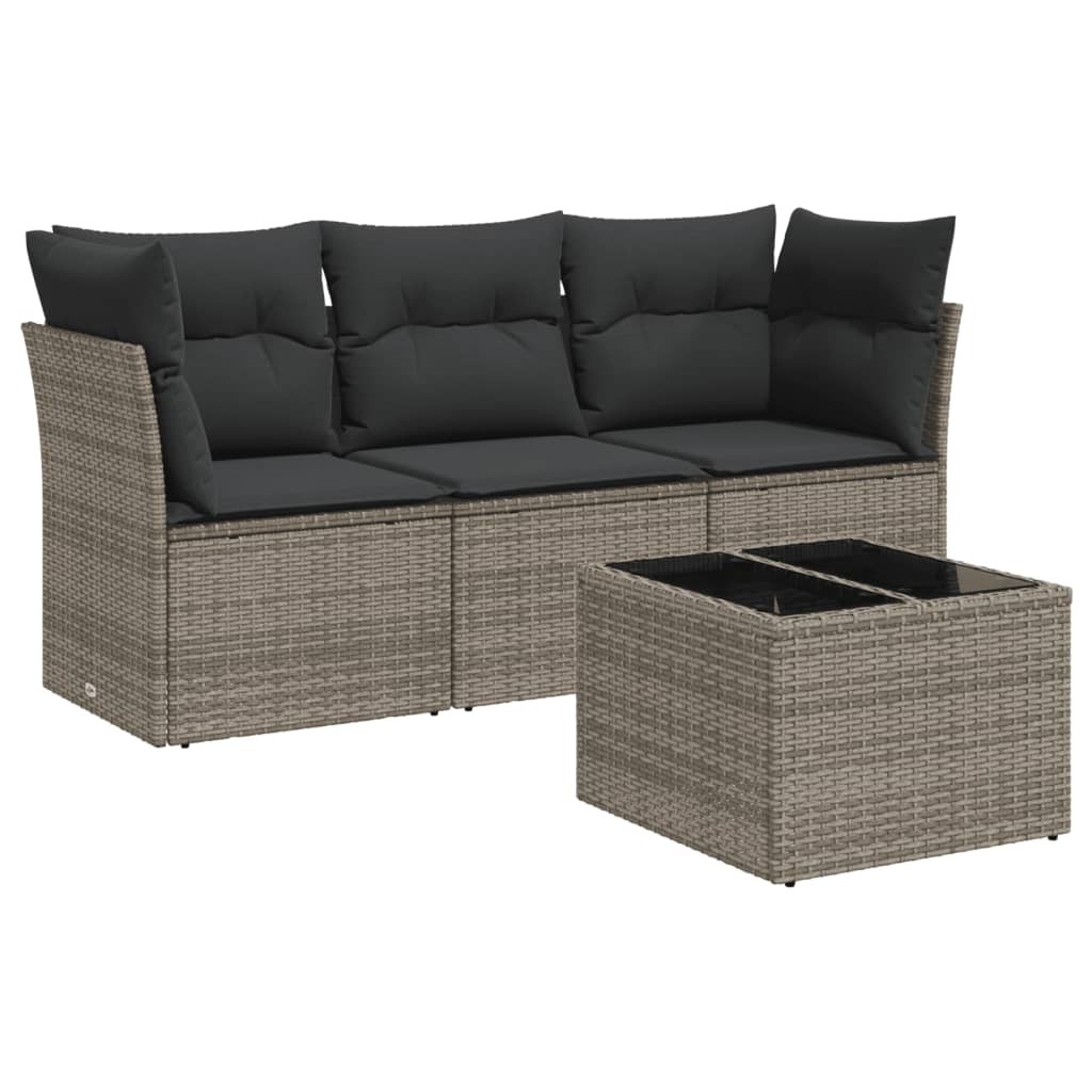 4 részes szürke polyrattan kerti ülőgarnitúra párnákkal 2