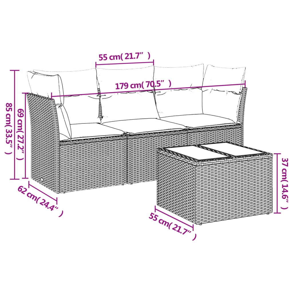 4 részes szürke polyrattan kerti ülőgarnitúra párnákkal 3