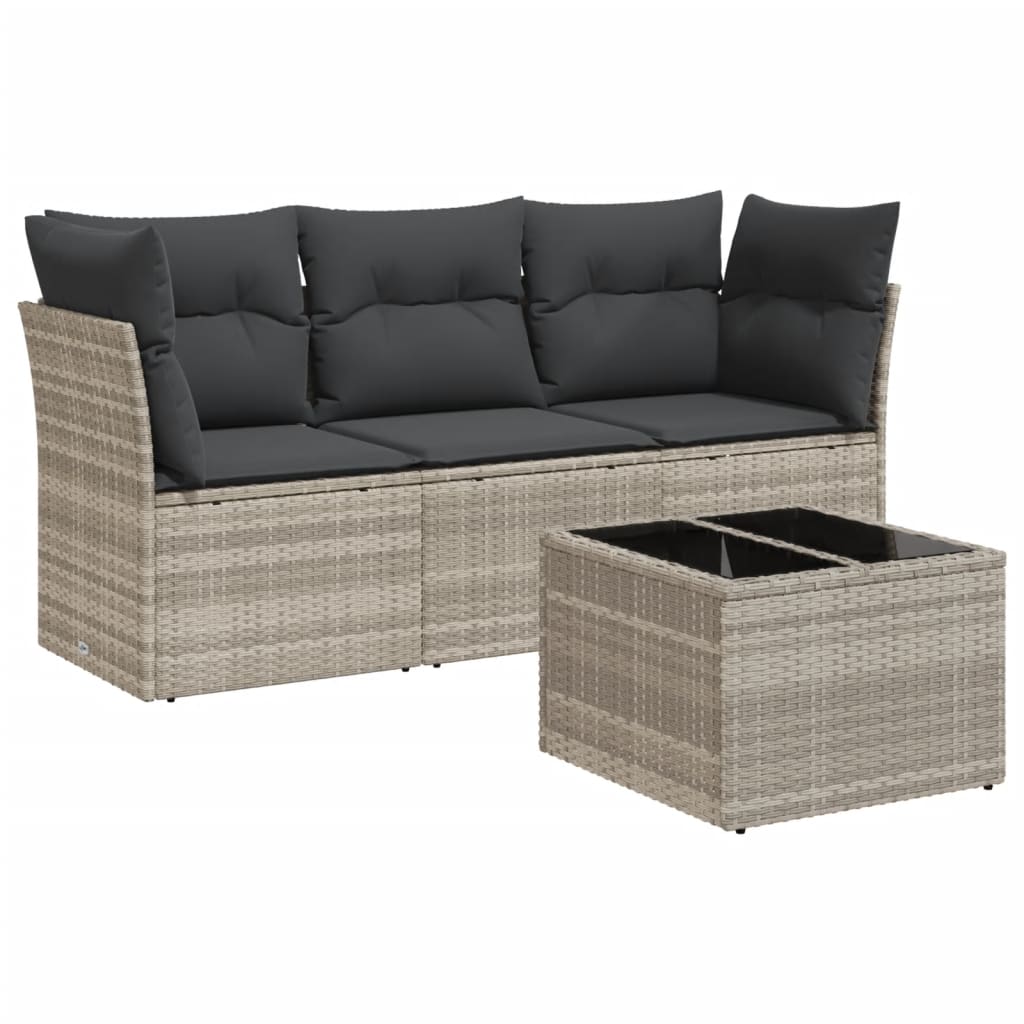 4 részes világosszürke polyrattan kerti ülőgarnitúra párnákkal 2