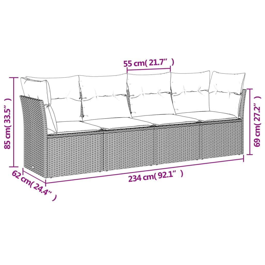 4 részes bézs polyrattan kerti ülőgarnitúra párnákkal 3