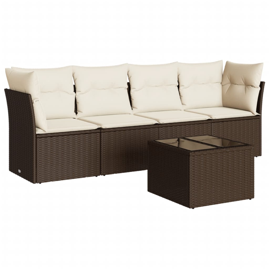 5 részes barna polyrattan kerti ülőgarnitúra párnával 2
