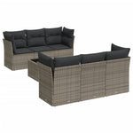 7 részes szürke polyrattan kerti ülőgarnitúra párnákkal 2