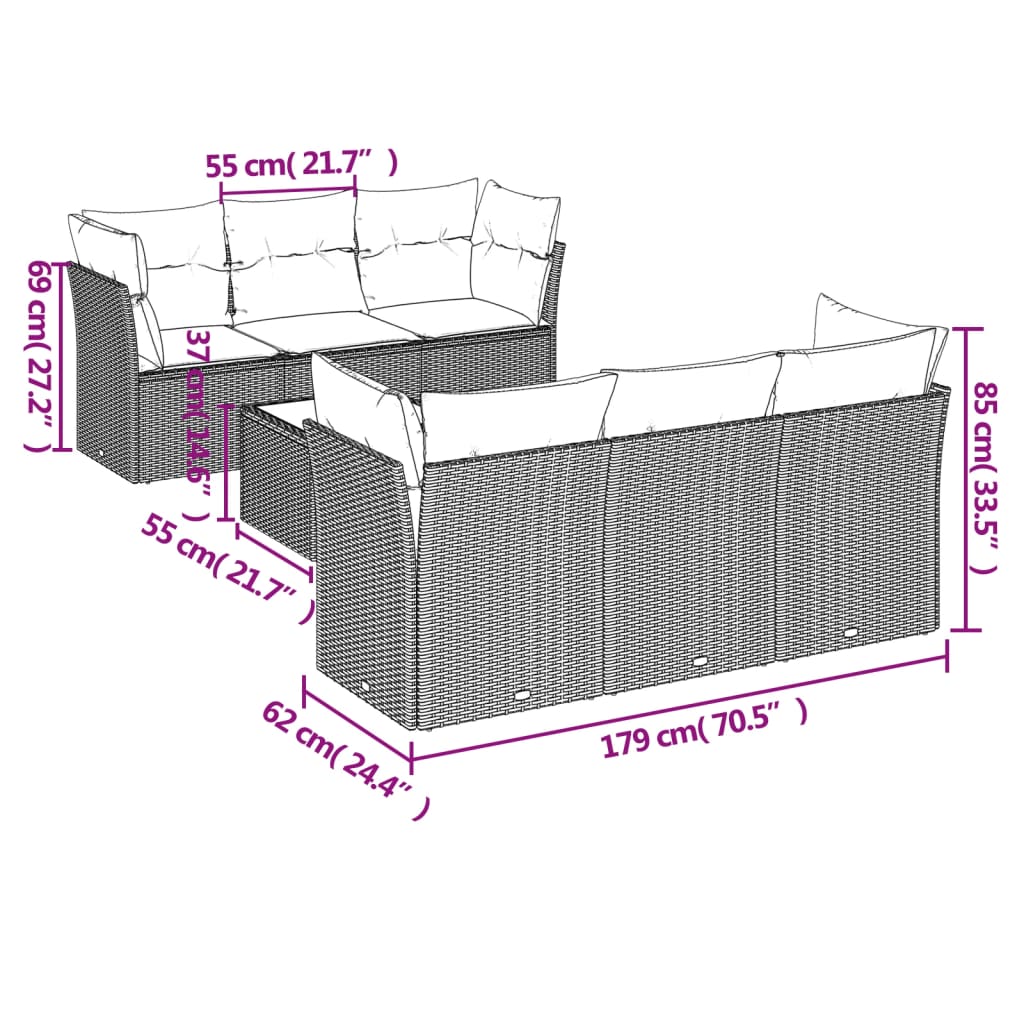 7 részes szürke polyrattan kerti ülőgarnitúra párnákkal 3