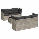 7 részes világosszürke polyrattan kerti ülőgarnitúra párnákkal 2
