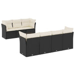 8 részes fekete polyrattan kerti ülőgarnitúra párnákkal 2