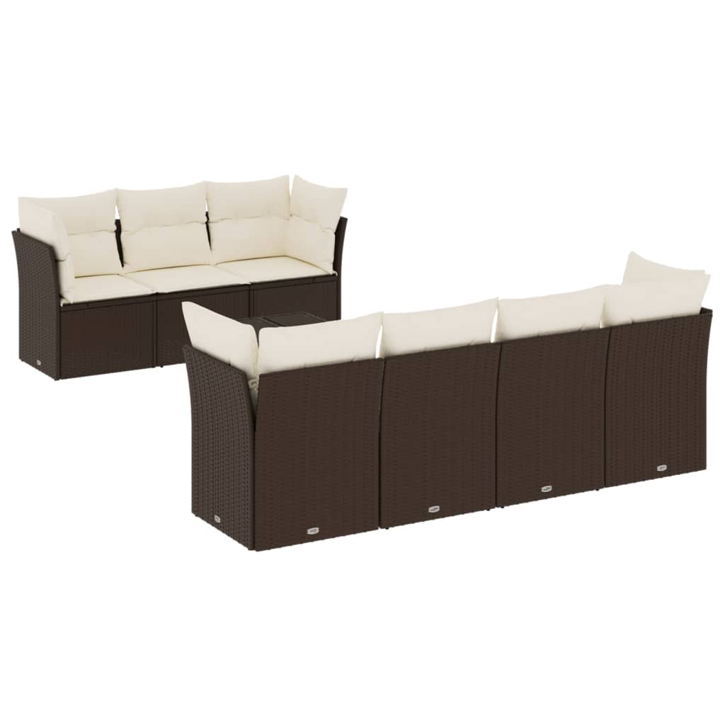 8 részes barna polyrattan kerti ülőgarnitúra párnákkal 2