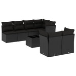 8 részes fekete polyrattan kerti ülőgarnitúra párnákkal 2