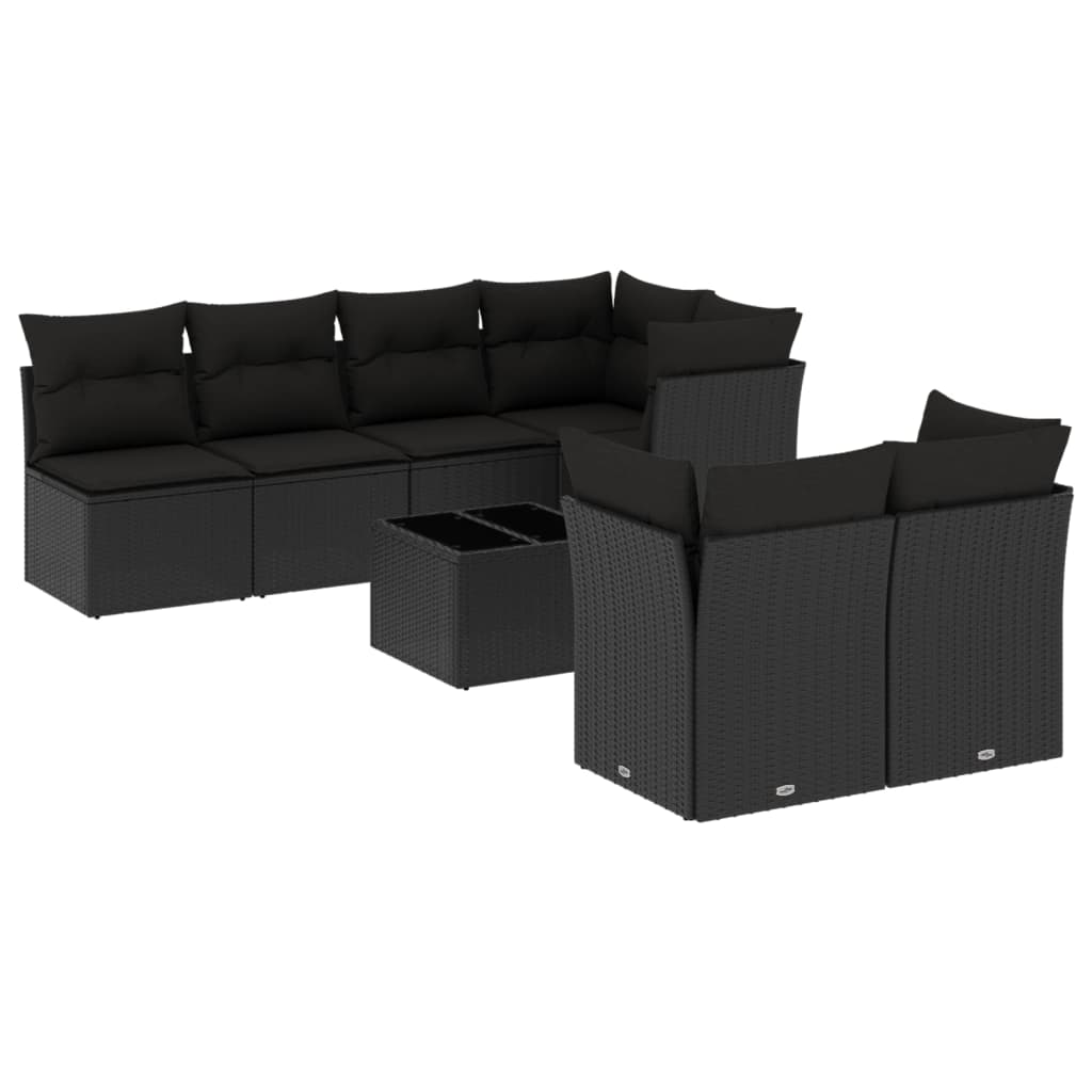 8 részes fekete polyrattan kerti ülőgarnitúra párnákkal 2