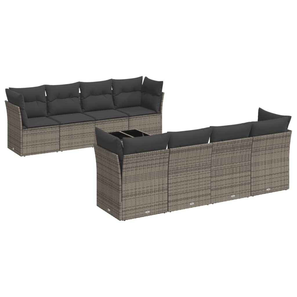 9 részes szürke polyrattan kerti ülőgarnitúra párnákkal 2