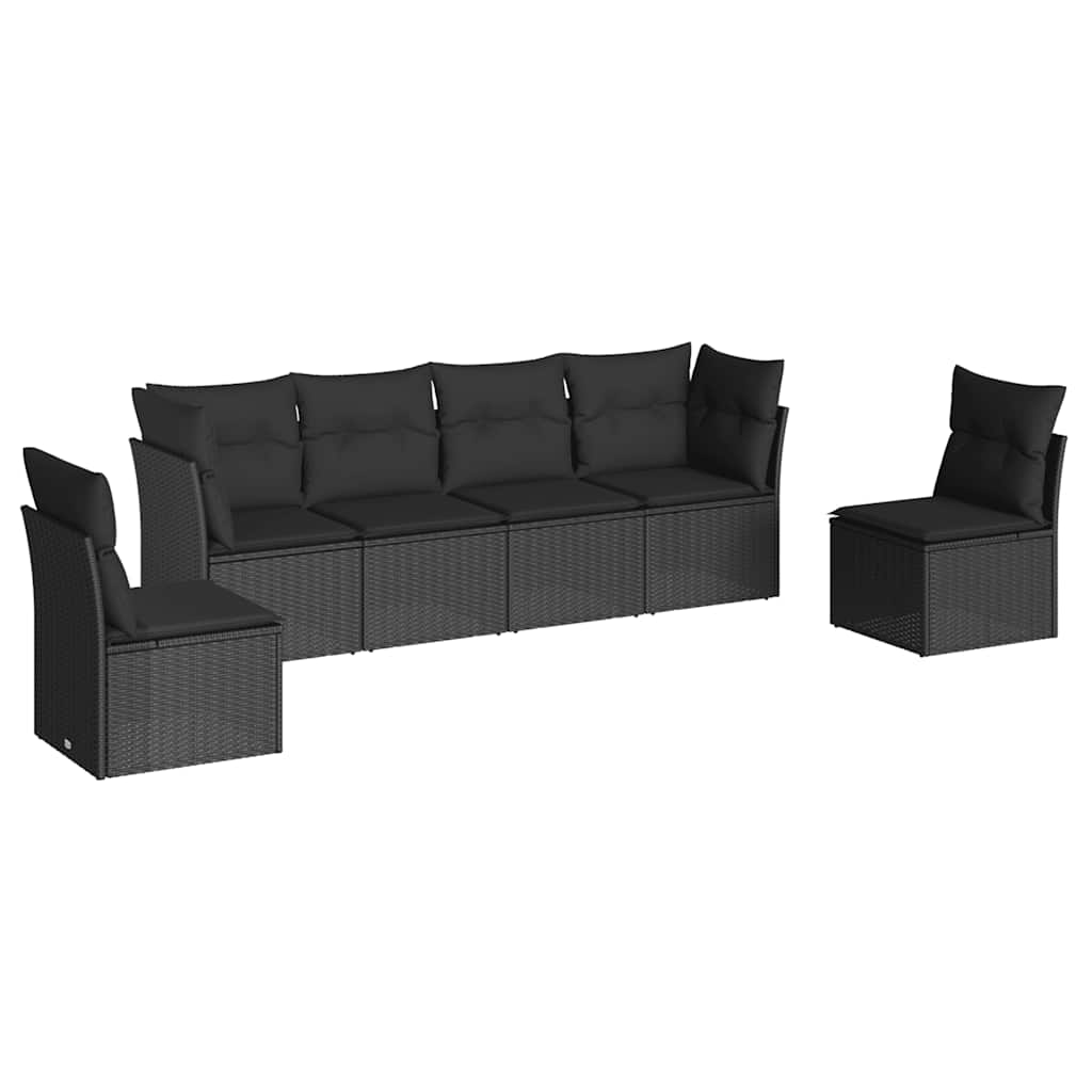 6 részes fekete polyrattan kerti ülőgarnitúra párnákkal 2