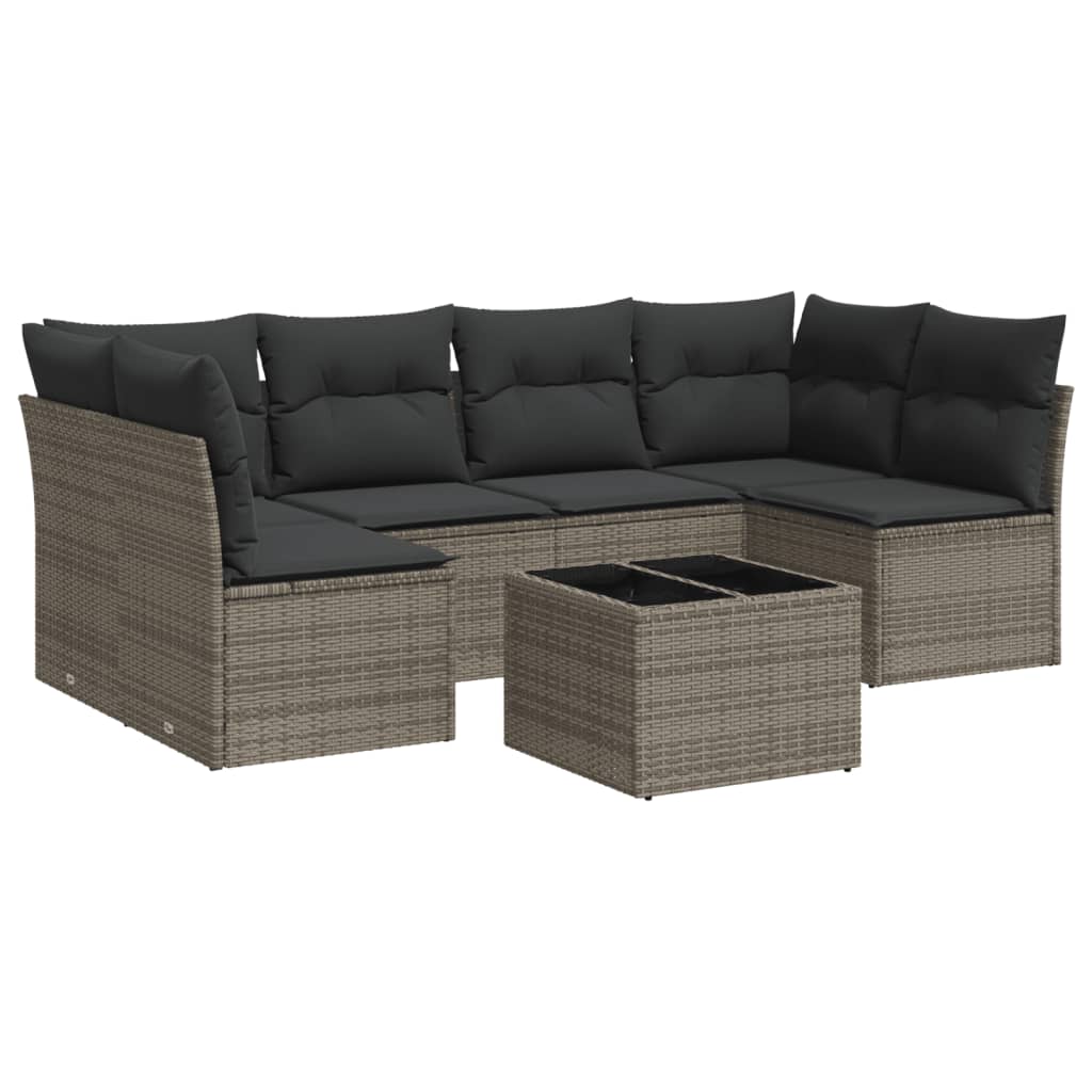 7 részes szürke polyrattan kerti ülőgarnitúra párnákkal 2