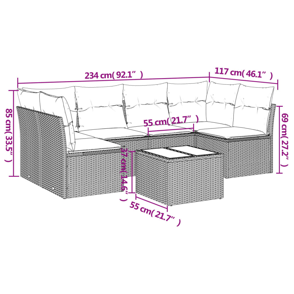 7 részes szürke polyrattan kerti ülőgarnitúra párnákkal 3