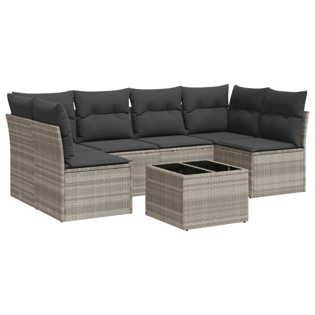 7 részes világosszürke polyrattan kerti ülőgarnitúra párnákkal 2