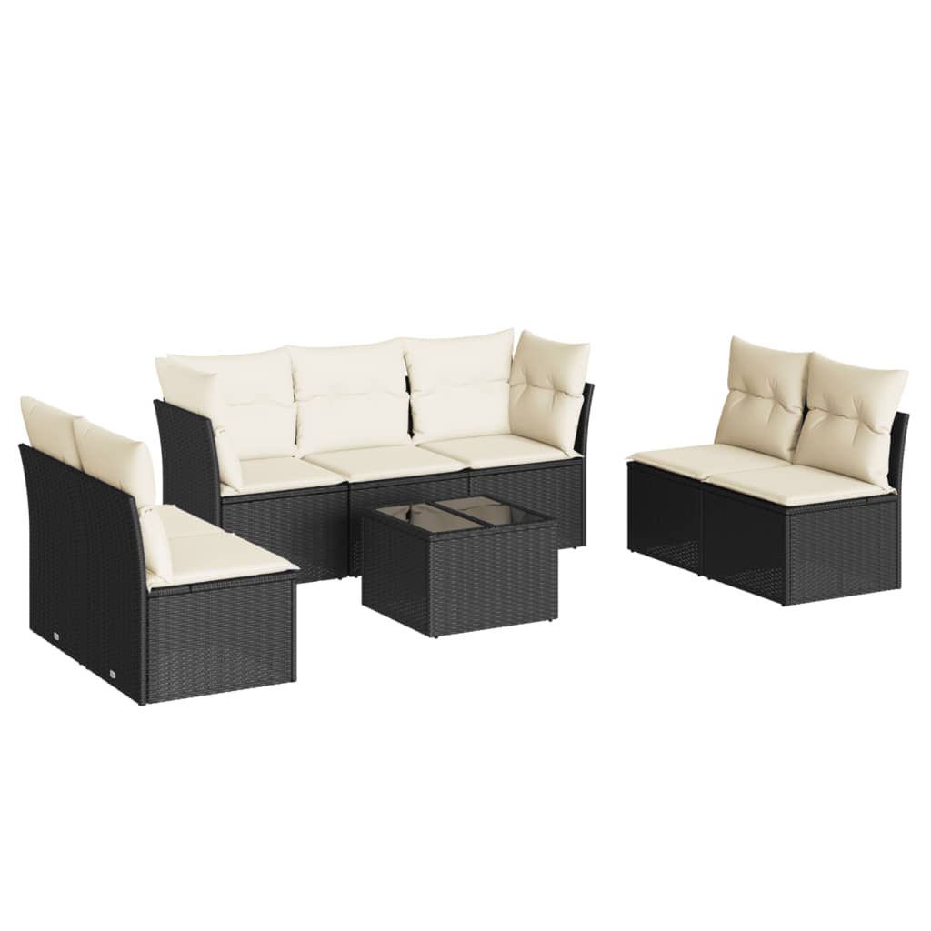 8 részes fekete polyrattan kerti ülőgarnitúra párnákkal 2