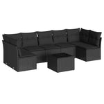 8 részes fekete polyrattan kerti ülőgarnitúra párnákkal 2