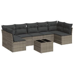 8 részes szürke polyrattan kerti ülőgarnitúra párnákkal 2