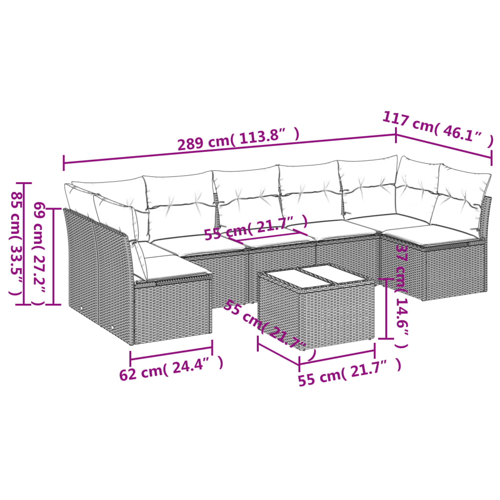 8 részes szürke polyrattan kerti ülőgarnitúra párnákkal 3