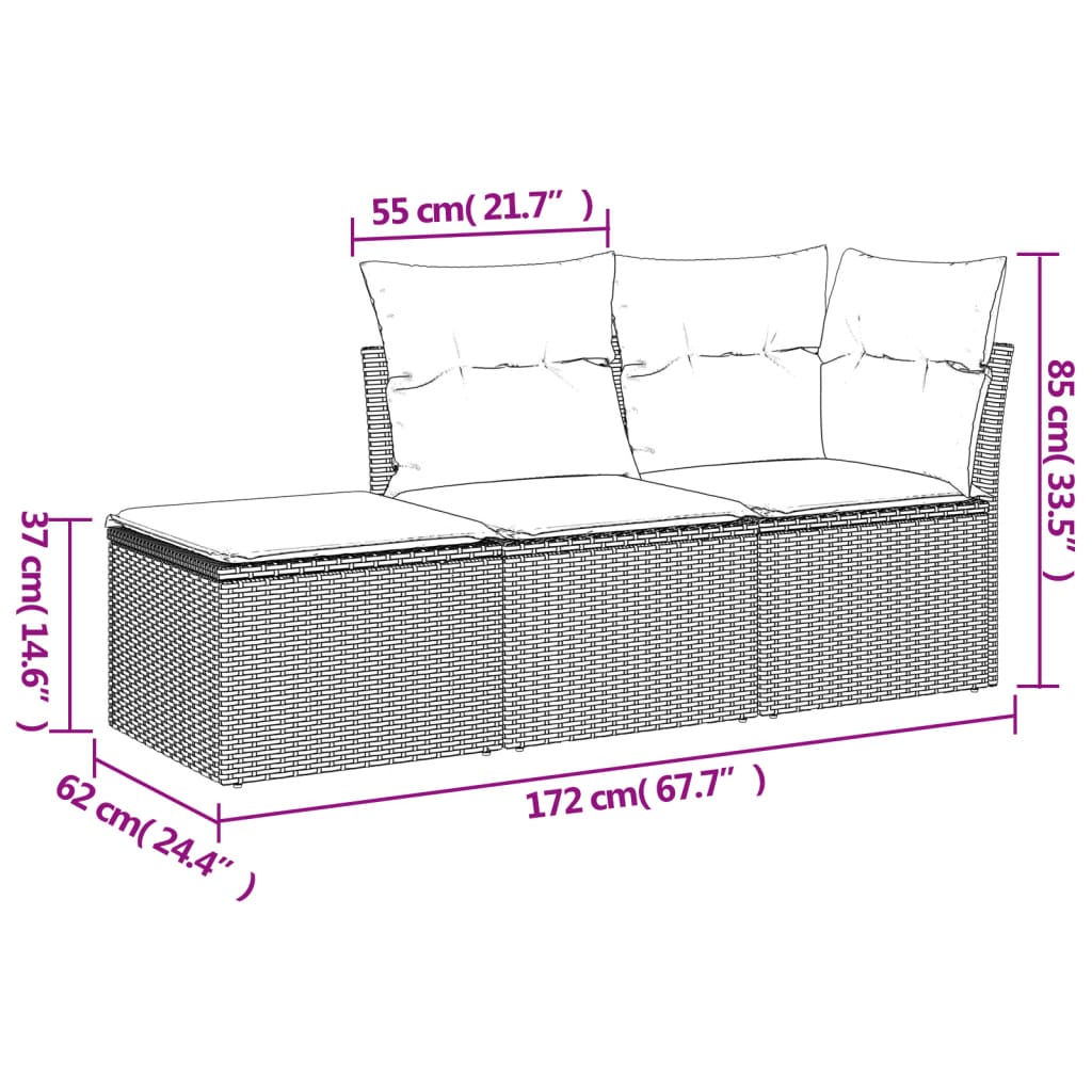 3 részes bézs polyrattan kerti ülőgarnitúra párnákkal 3
