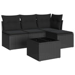 5 részes fekete polyrattan kerti kanapészett párnákkal 2