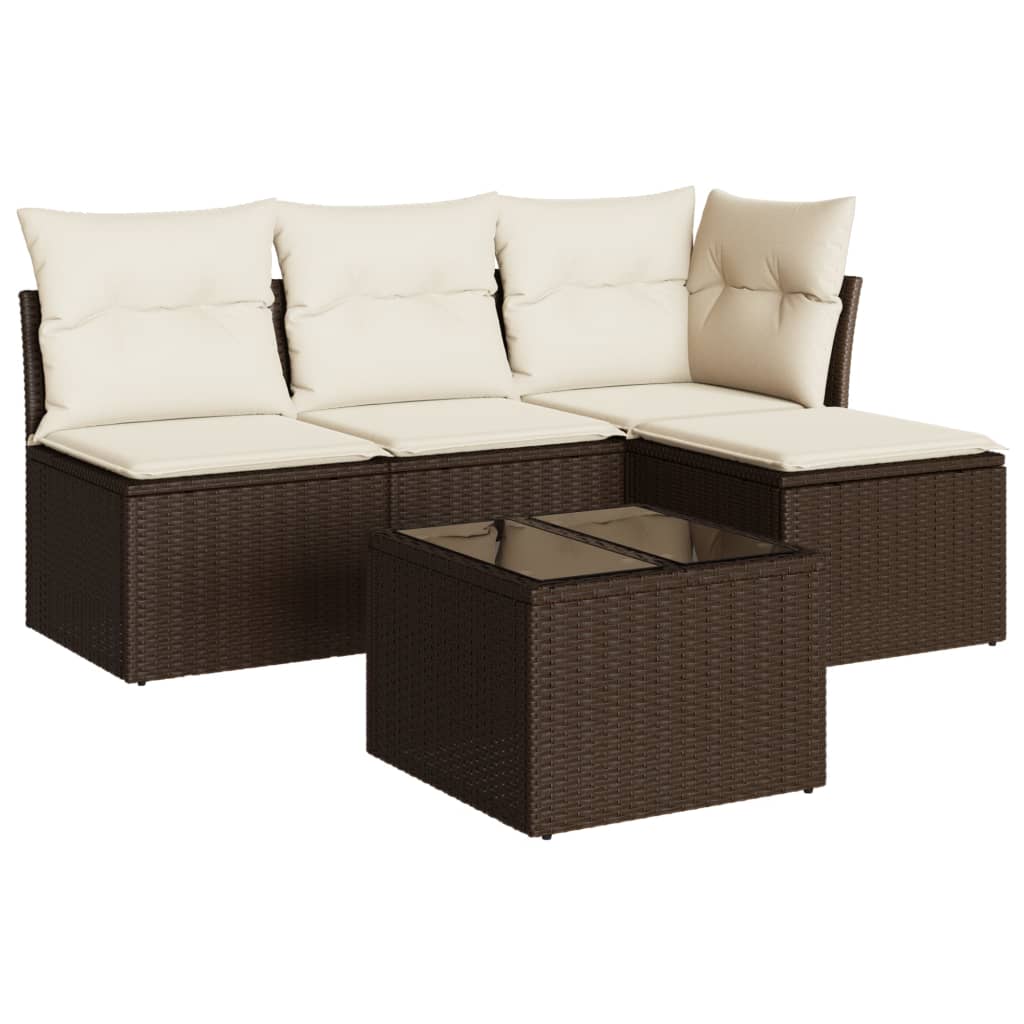 5 részes barna polyrattan kerti ülőgarnitúra párnával 2