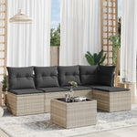 6 részes világosszürke polyrattan kerti ülőgarnitúra párnákkal