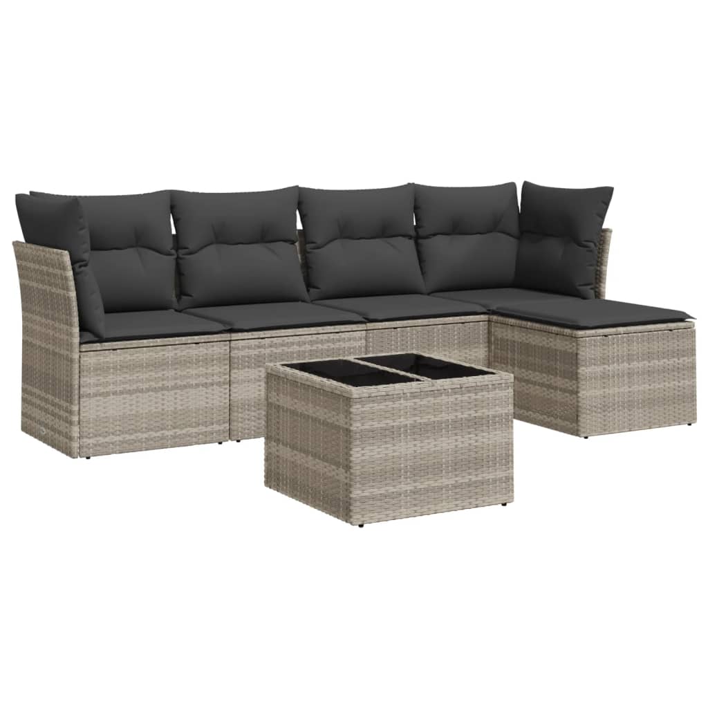 6 részes világosszürke polyrattan kerti ülőgarnitúra párnákkal 2