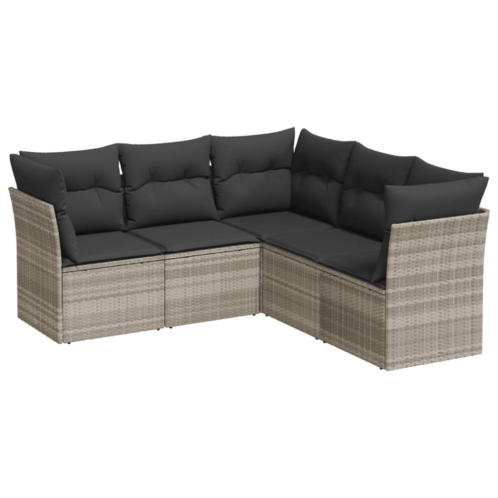 5 részes világosszürke polyrattan kerti ülőgarnitúra párnákkal 2
