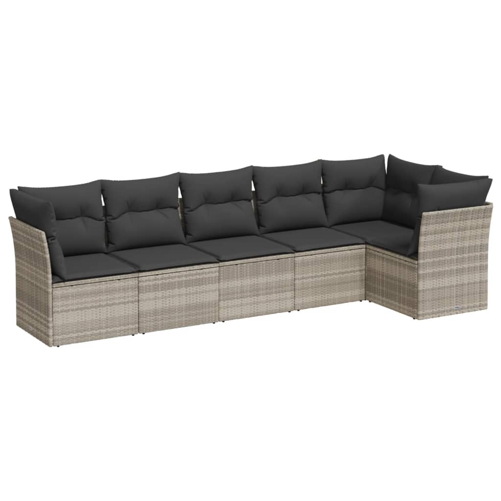 6 részes világosszürke polyrattan kerti ülőgarnitúra párnákkal 2