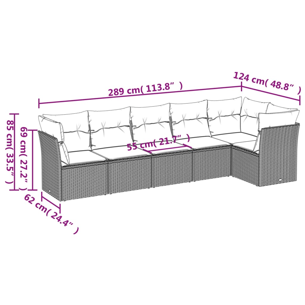 6 részes világosszürke polyrattan kerti ülőgarnitúra párnákkal 3